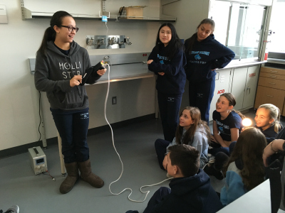 Professor Teherani giving students a lab tour in his Electrical Engineering lab