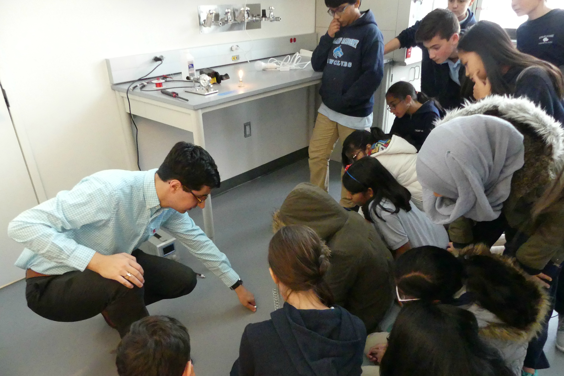 Students participate in a magnet demo during an Inside Engineering lab visit